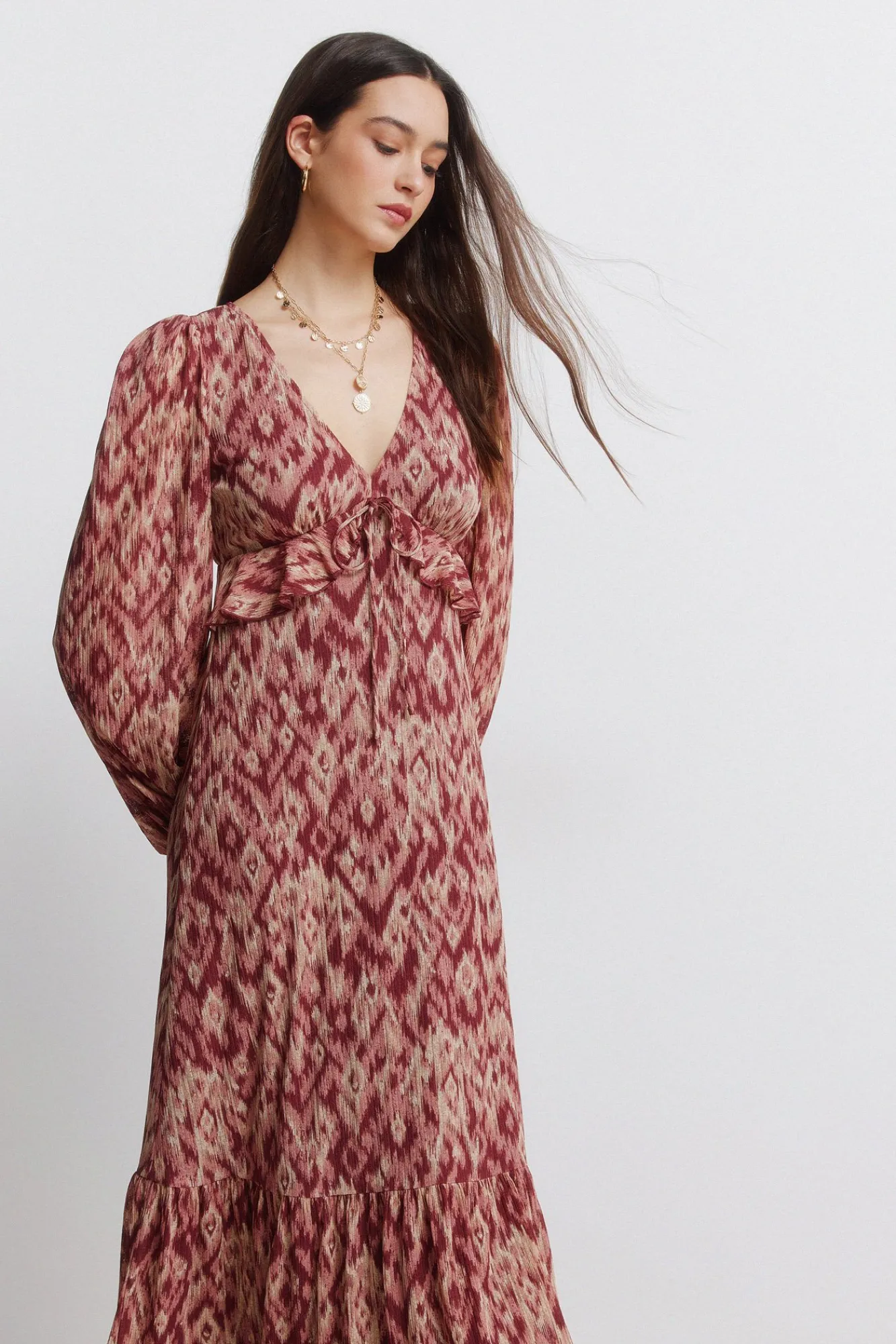 Discount Springfield Robe midi à volant rouge