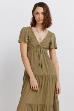 Best Springfield Robe midi &agrave; volants beige