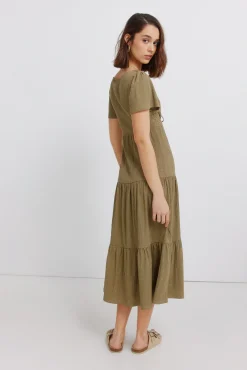 Best Springfield Robe midi à volants beige