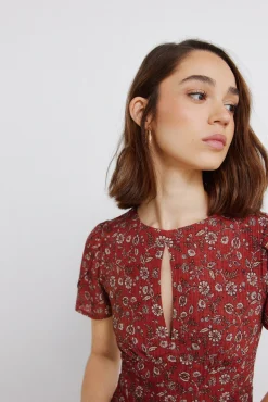 New Springfield Robe midi col choker imprimée bordeaux