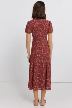 New Springfield Robe midi col choker imprimée bordeaux