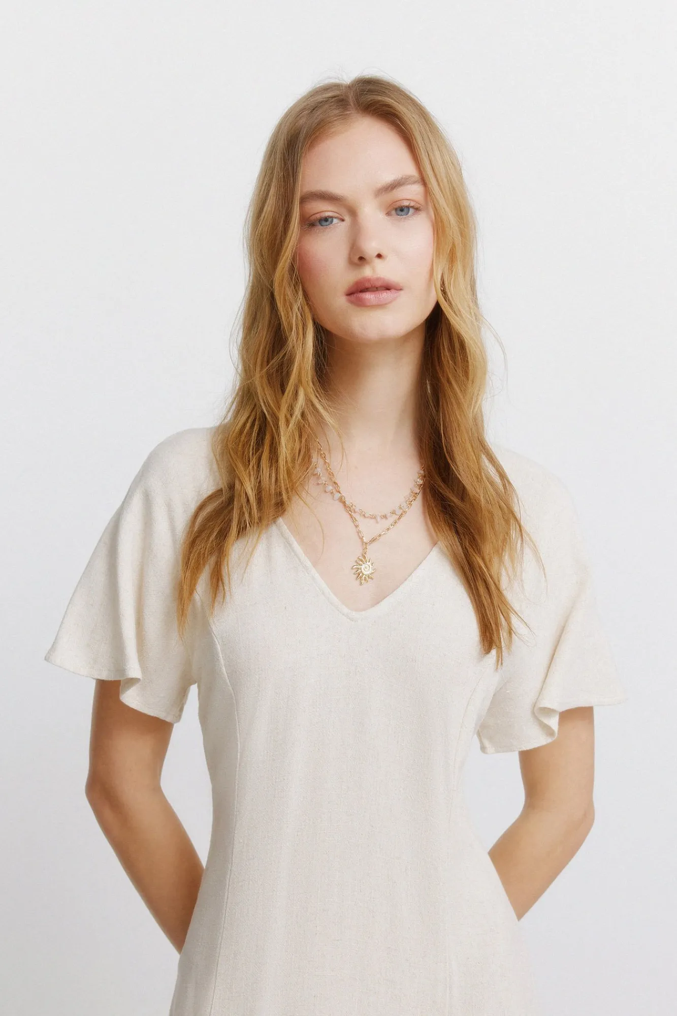 Springfield Robe midi dos croisé nude