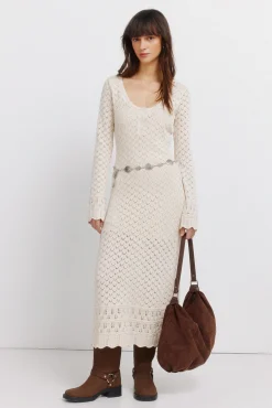 Outlet Springfield Robe midi en maille pointelle marron