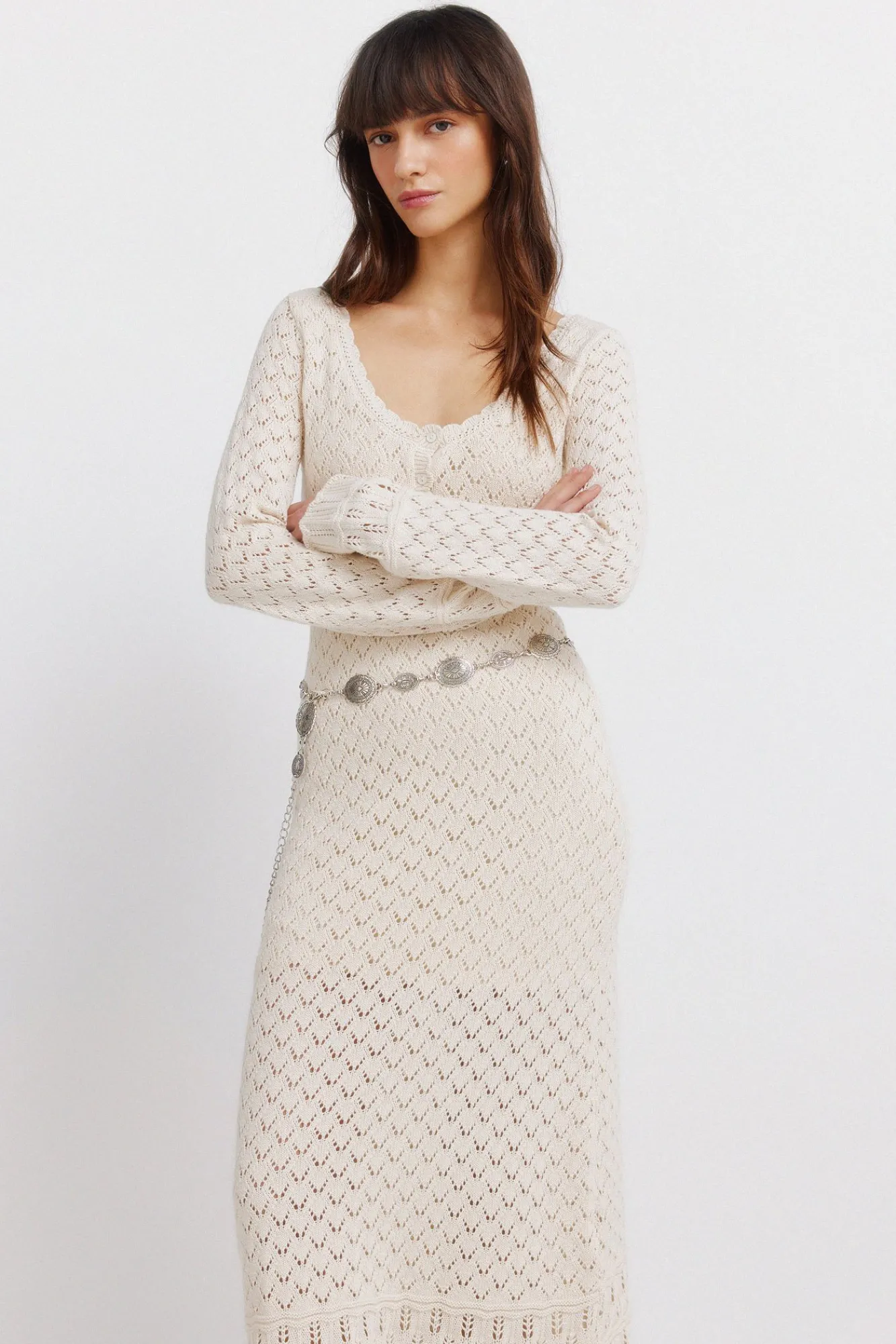 Outlet Springfield Robe midi en maille pointelle marron