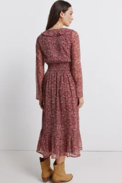 Sale Springfield Robe midi imprimé avec décolleté à volant rouge