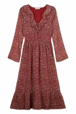 Sale Springfield Robe midi imprimé avec décolleté à volant rouge