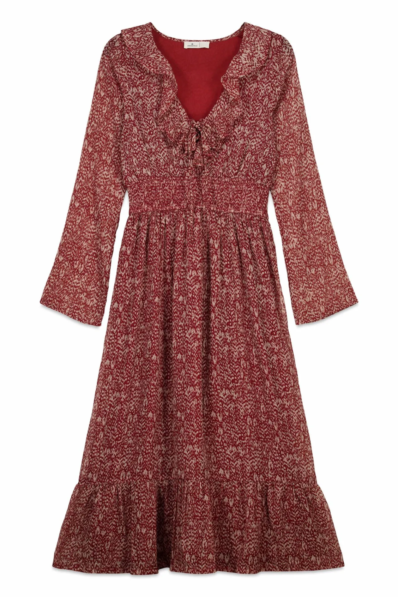 Sale Springfield Robe midi imprimé avec décolleté à volant rouge