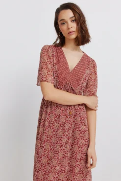 Discount Springfield Robe midi imprim&eacute; frise d&eacute;collet&eacute; bordeaux
