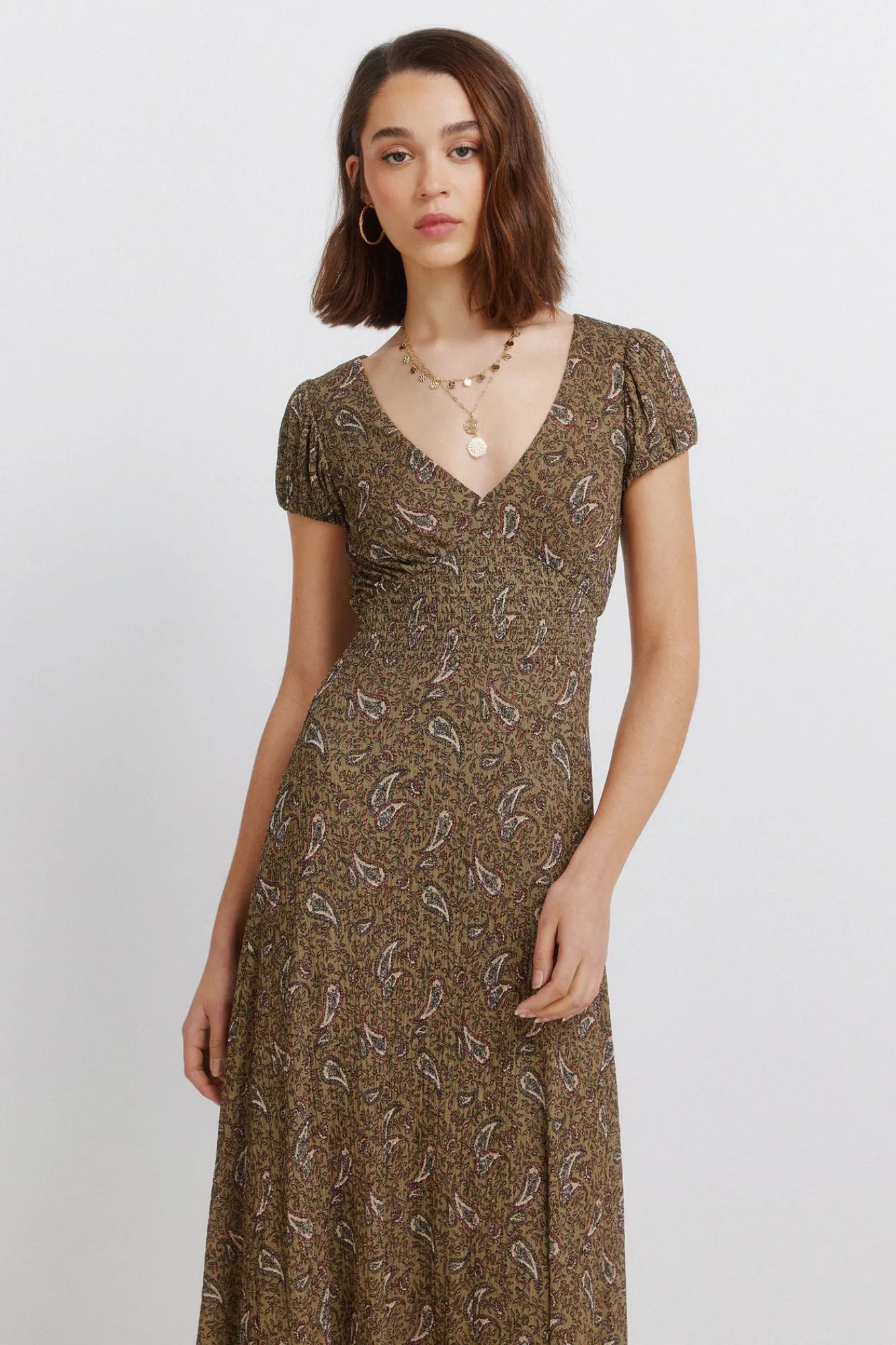 Discount Springfield Robe midi imprimé frise beige