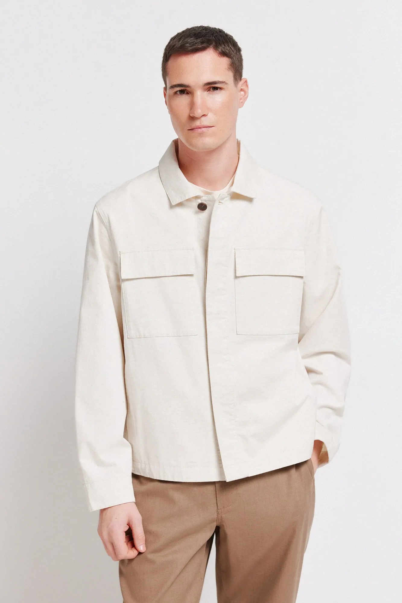Best Springfield Surchemise en lin et coton coupe overshirt blanc