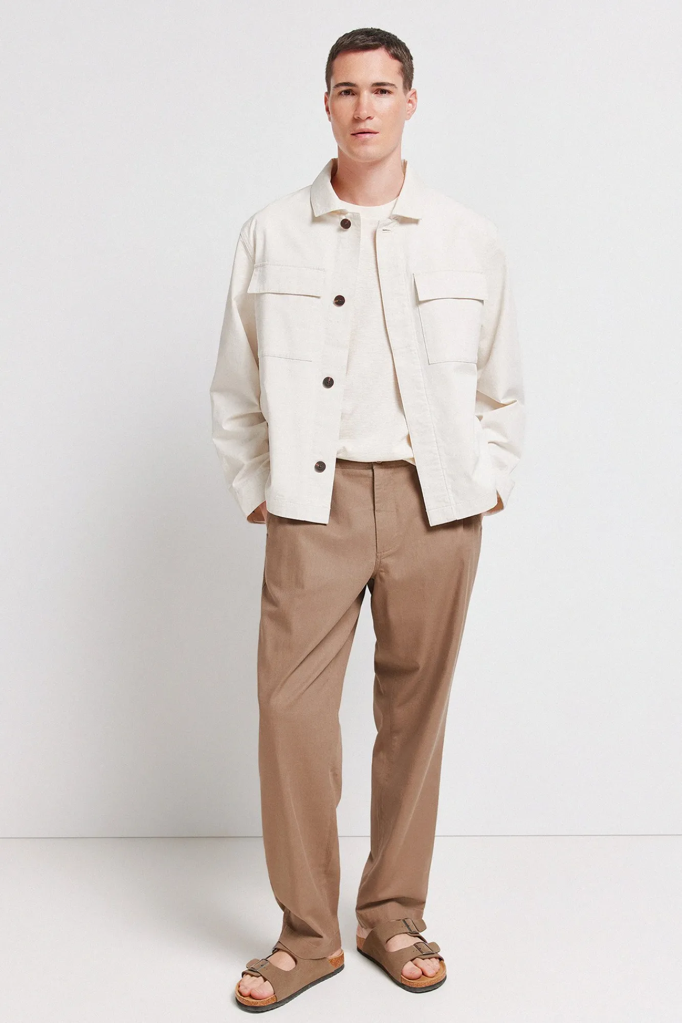 Best Springfield Surchemise en lin et coton coupe overshirt blanc