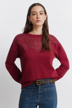 Clearance Springfield sweat-shirt à col bohème avec applications rouge