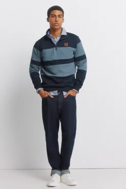 Clearance Springfield Sweat-shirt col camionneur color block bleu