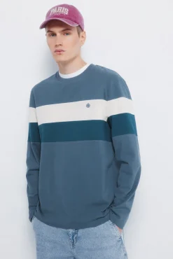 Springfield T-shirt à manche longues en piqué découpé bleu