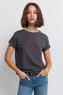 Springfield T-shirt à manches courtes à clous en coton gris