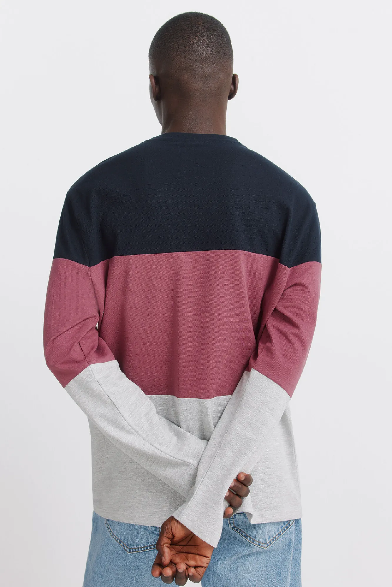 Best Springfield t-shirt à manches longues en piqué à blocs bleu