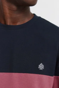 Best Springfield t-shirt à manches longues en piqué à blocs bleu