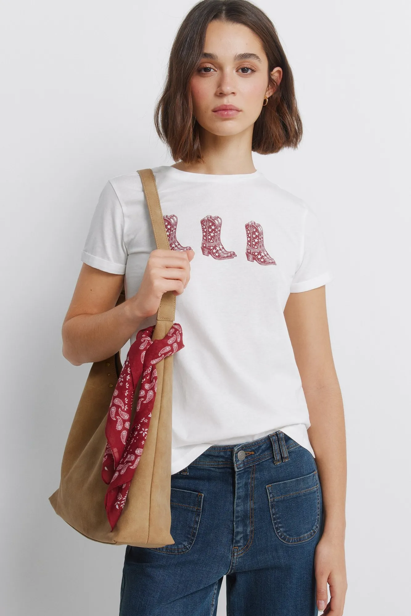 Best Springfield T-shirt à manches retroussées marron