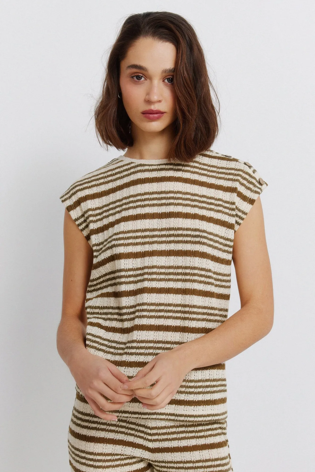 Online Springfield T-shirt à rayures en maille beige