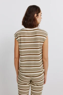 Online Springfield T-shirt à rayures en maille beige