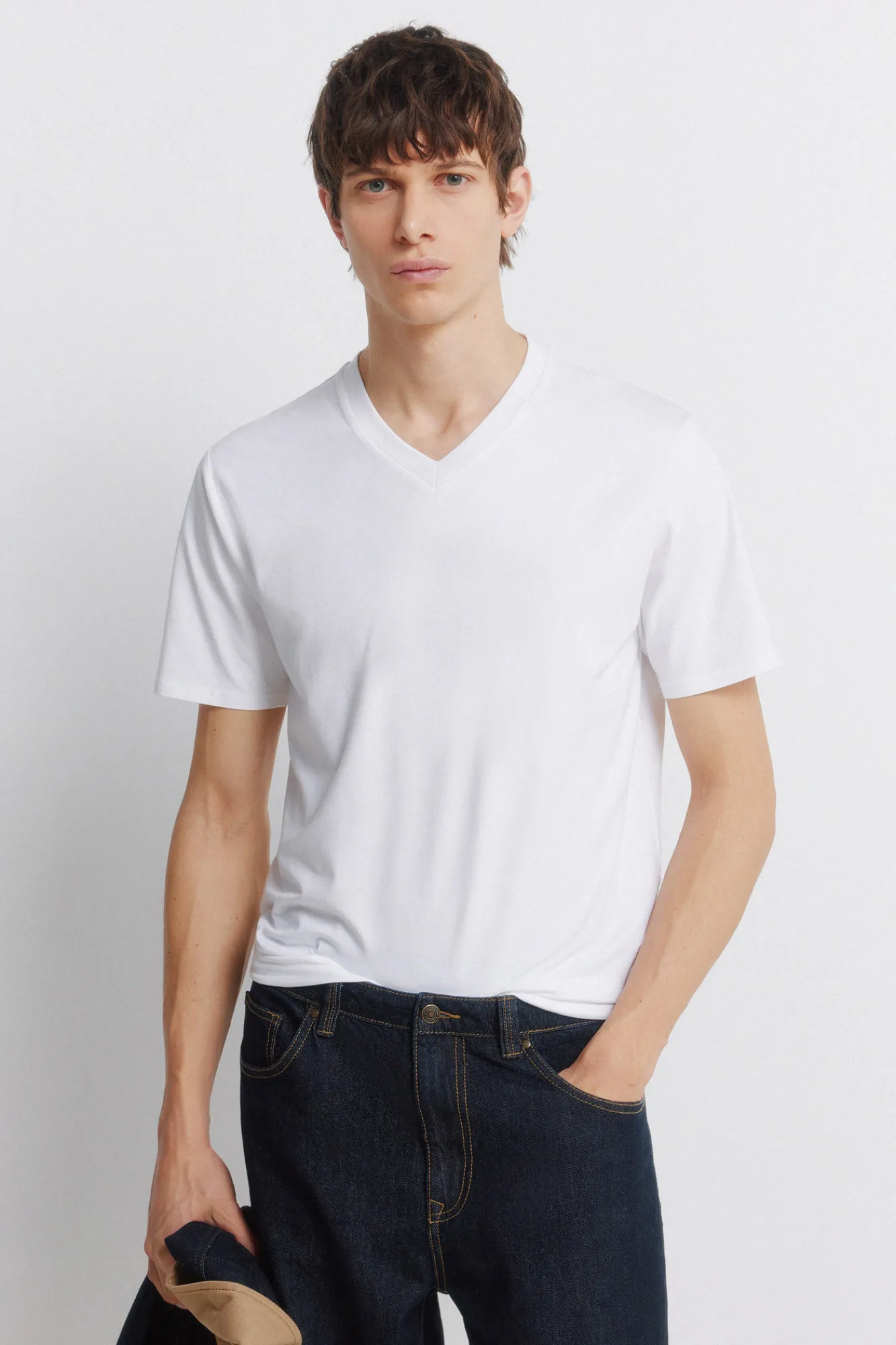 Sale Springfield T-shirt col en V coupe slim en lycra
