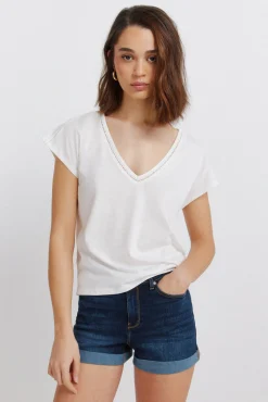Discount Springfield T-shirt col en V en dentelle