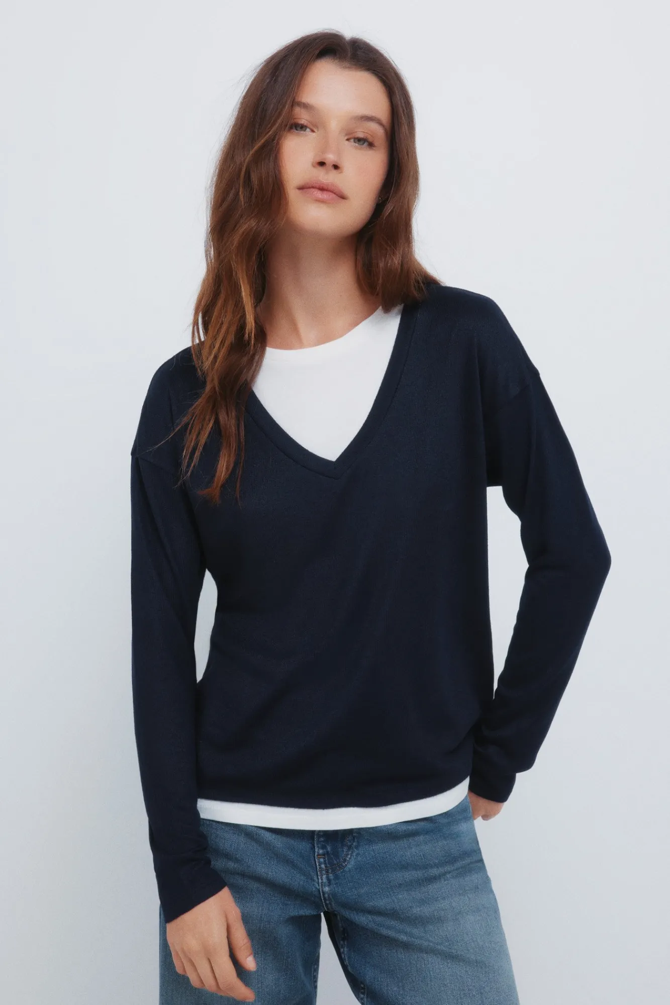 Hot Springfield T-shirt col V combiné bleu