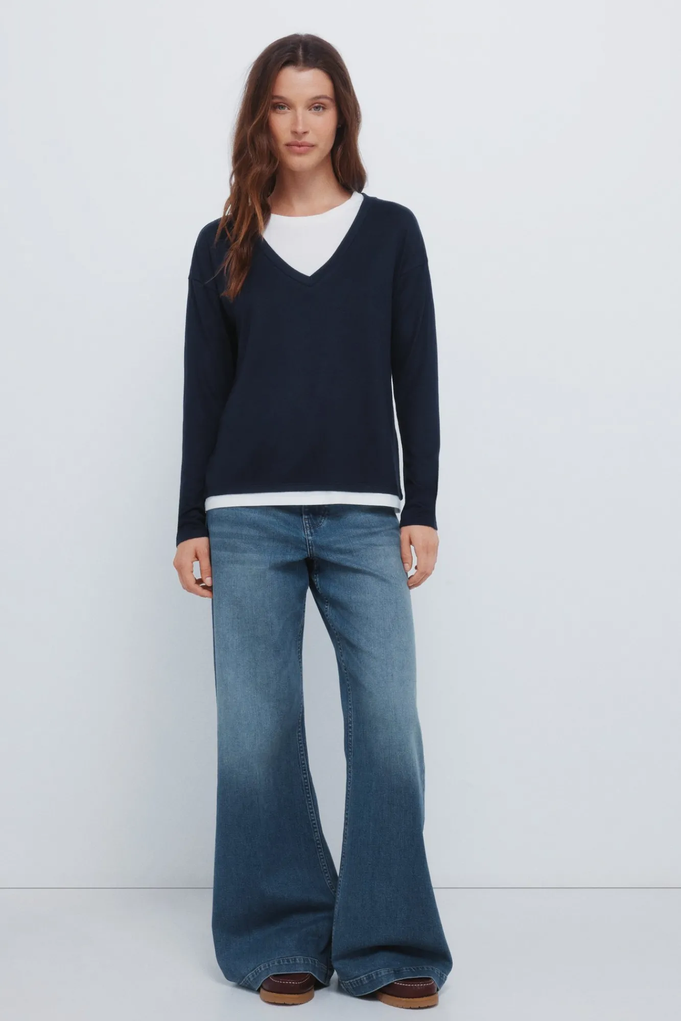 Hot Springfield T-shirt col V combiné bleu