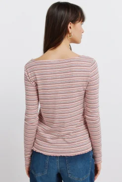 Online Springfield T-shirt manches longues &agrave; rayures rose