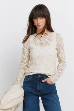 Online Springfield T-shirt manches longues en maille marron