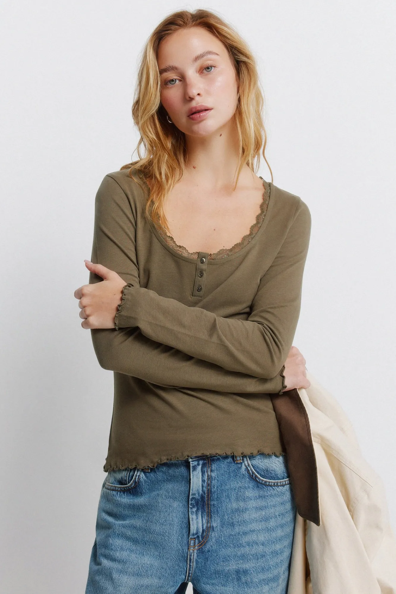 Outlet Springfield T-shirt manches longues en dentelle