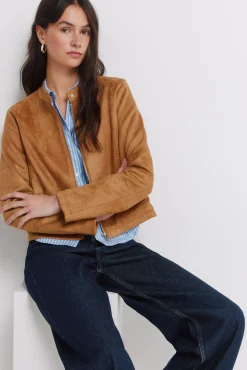 Sale Springfield Veste courte en daim synth&eacute;tique nude