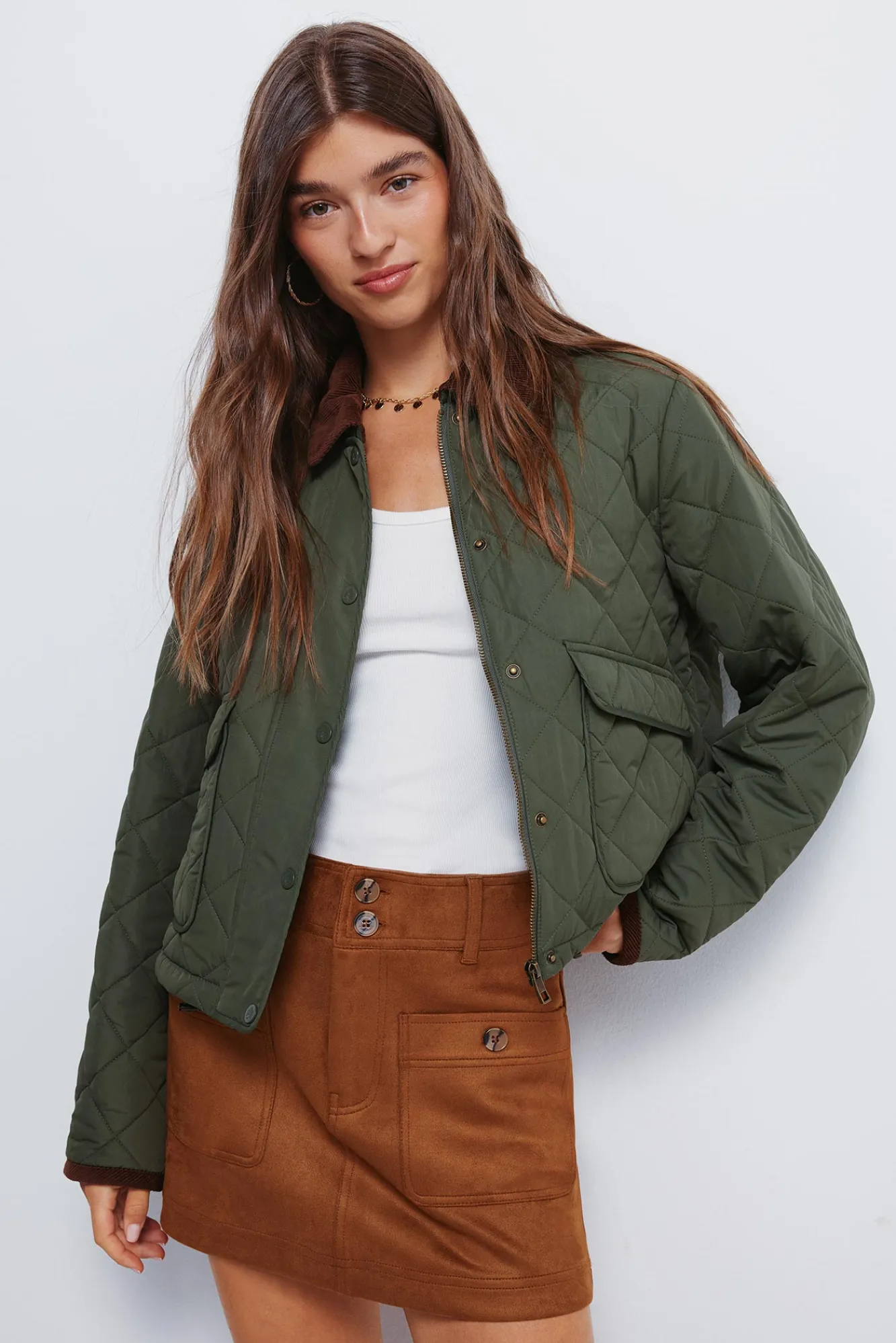 Hot Springfield Veste courte matelassée avec col en velours côtelé