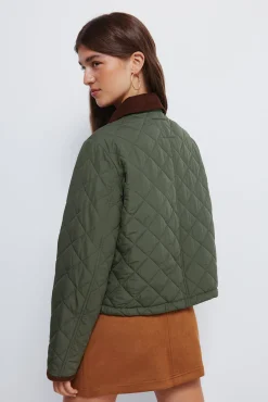 Hot Springfield Veste courte matelassée avec col en velours côtelé