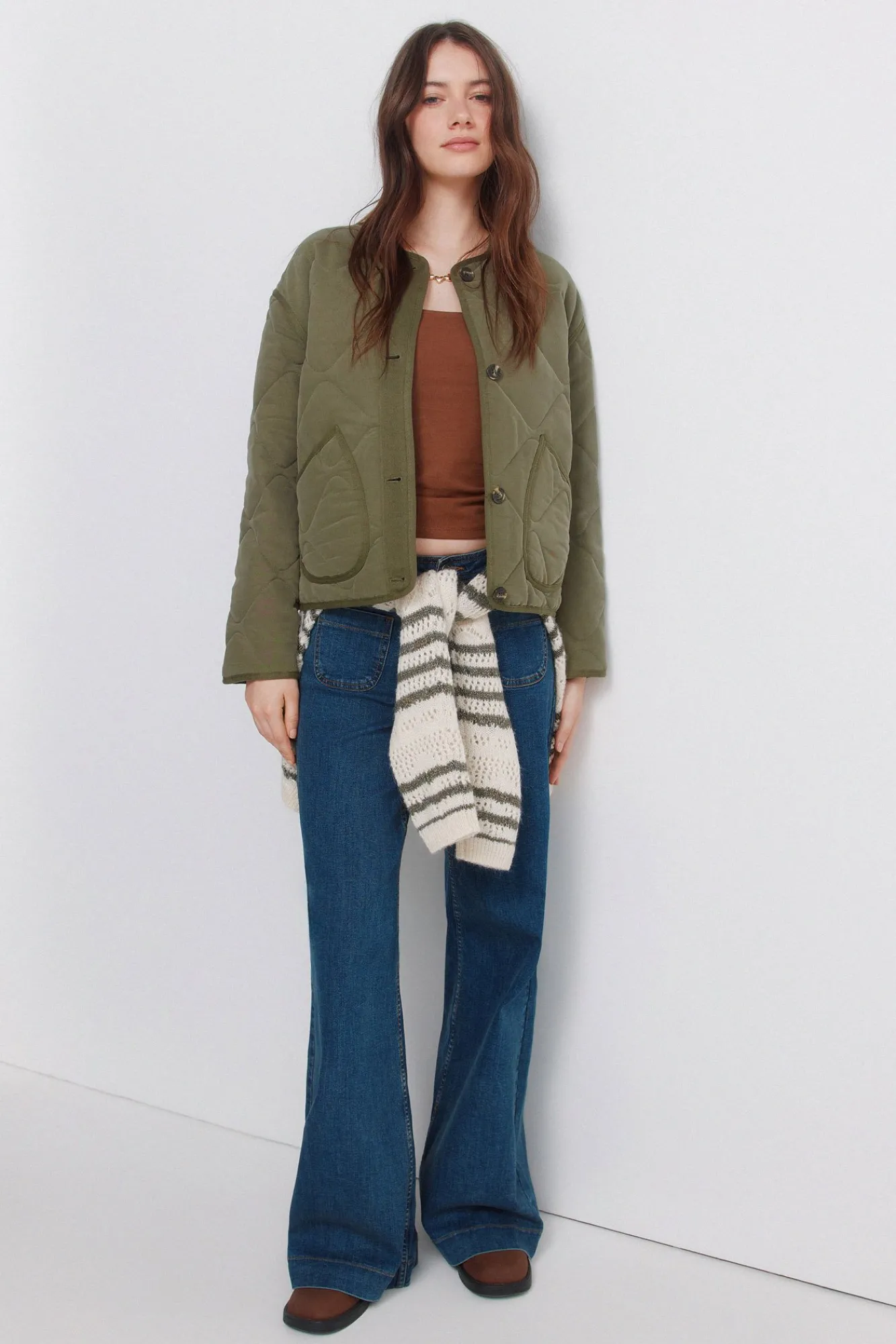 Springfield Veste courte matelassée verte beige